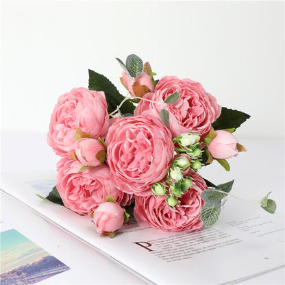 Wedding Wreath & Greenery Decor Artificial Peony Bouquet 9-Bud Silk Peony Rose 11.8” for Venue Styling