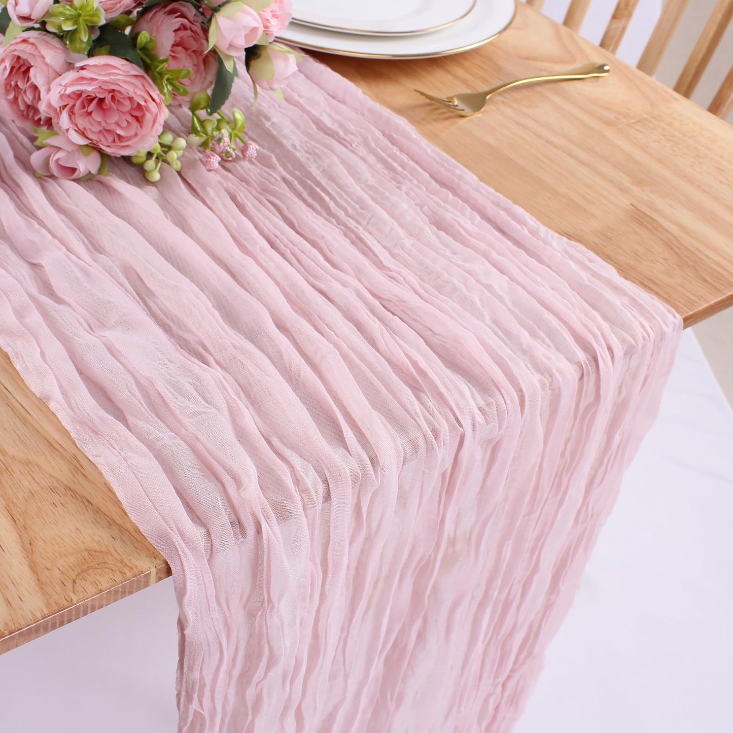 Bulk 120" Pink Cheesecloth Table Runner Spring  Boho Rustic Gauze Table Runner for Wedding Baby Shower and Birthday Party Decor Wholesale