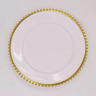 Bulk 100 Pcs Plastic Charger Plates 13" Gold Bead Rim Round Tableware for Wedding Party Event Decor Wholesale