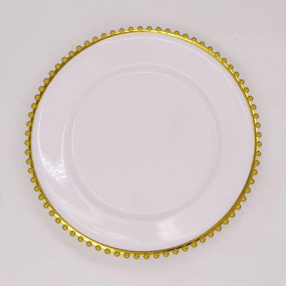 Bulk 100 Pcs Plastic Charger Plates 13" Gold Bead Rim Round Tableware for Wedding Party Event Decor Wholesale