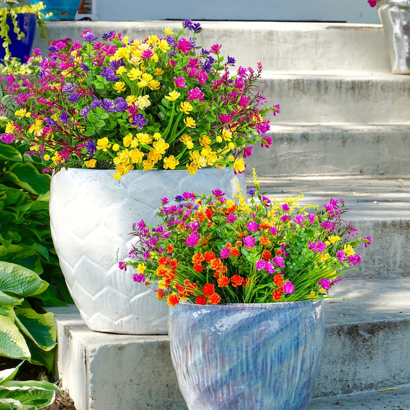 16 Bundles Artificial Outdoor Plastic Flowers UV Resistant Mixed Plants Bulk