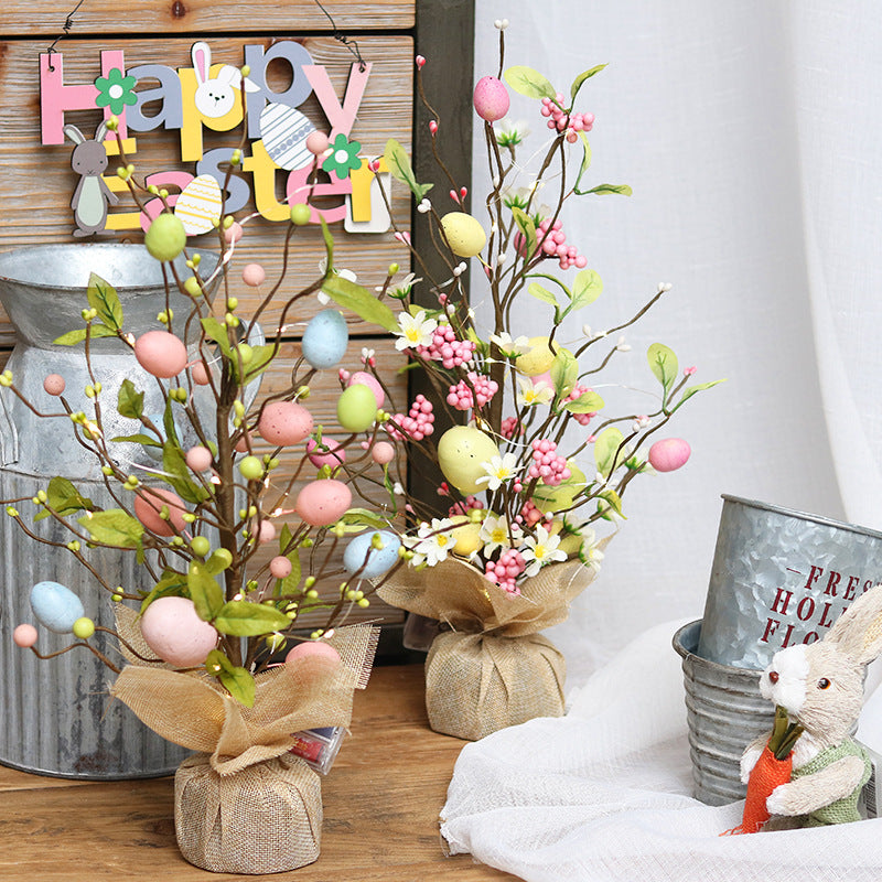 17 Inch Easter Decoration Tree with Eggs, Berries, and Lights – Bulk Artificial Floral Arrangement