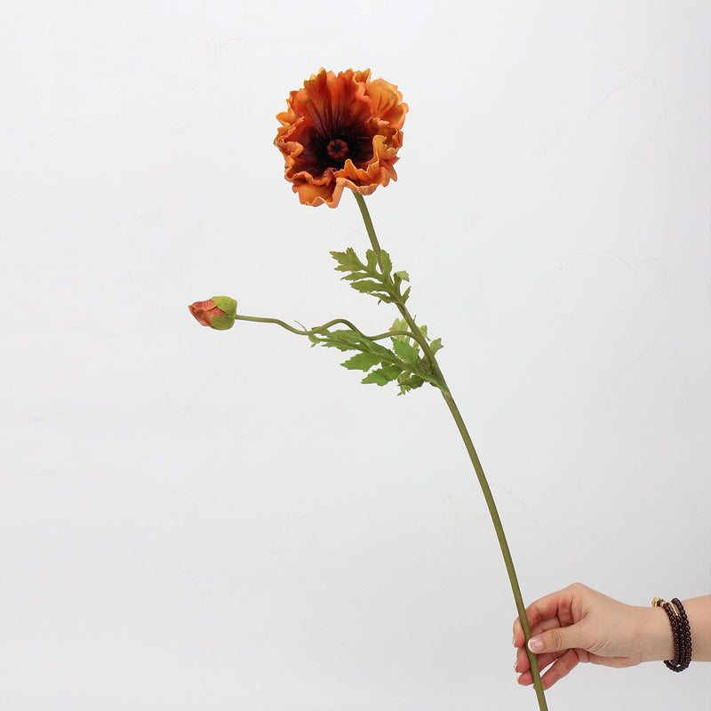 25 Inch Autumn Burnt Orange Poppy Spray Stems 6 Pcs Artificial Fall Winter Floral Decor