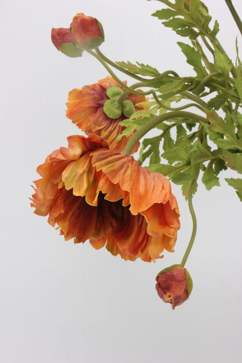 25 Inch Autumn Burnt Orange Poppy Spray Stems 6 Pcs Artificial Fall Winter Floral Decor