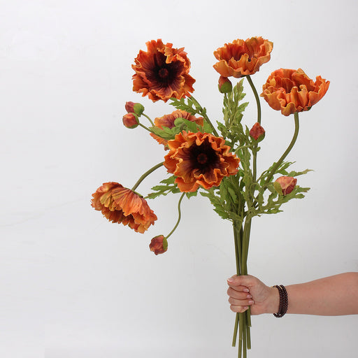 25 Inch Autumn Burnt Orange Poppy Spray Stems 6 Pcs Artificial Fall Winter Floral Decor