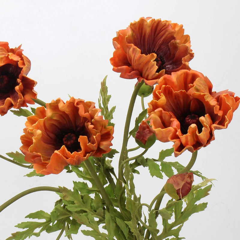 25 Inch Autumn Burnt Orange Poppy Spray Stems 6 Pcs Artificial Fall Winter Floral Decor