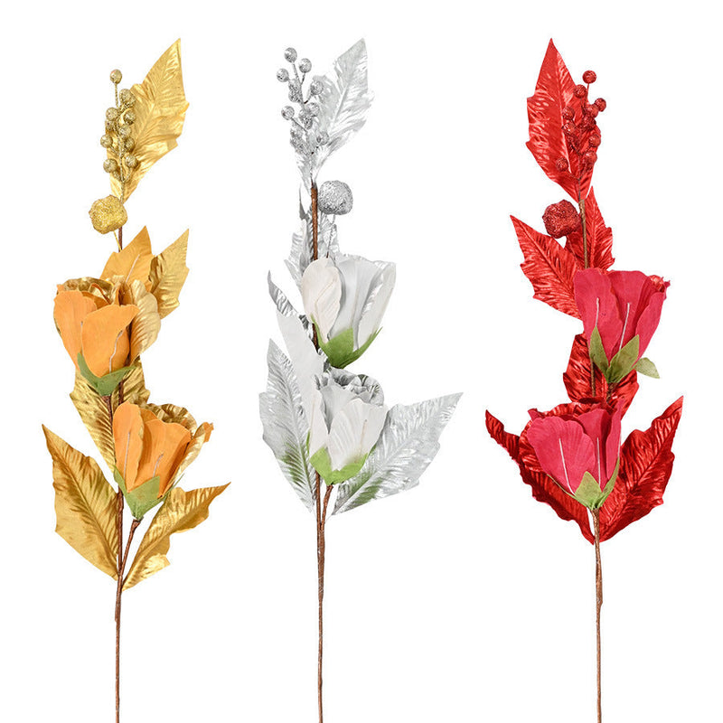 35 Inch Extra Long Glitter Rose Christmas Stem Ornaments Bulk Artificial Flowers