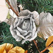 35 Inch Extra Long Glitter Rose Christmas Stem Ornaments Bulk Artificial Flowers