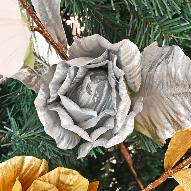 35 Inch Extra Long Glitter Rose Christmas Stem Ornaments Bulk Artificial Flowers