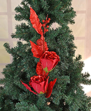 35 Inch Extra Long Glitter Rose Christmas Stem Ornaments Bulk Artificial Flowers