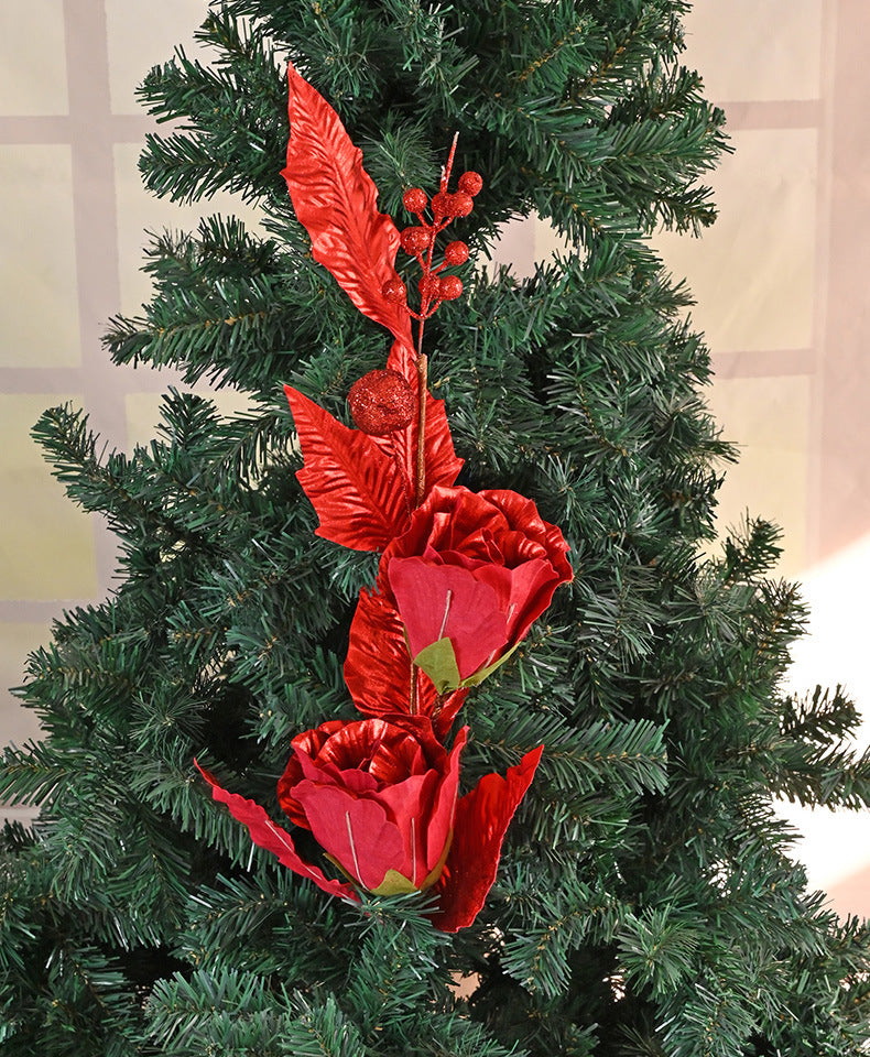 35 Inch Extra Long Glitter Rose Christmas Stem Ornaments Bulk Artificial Flowers