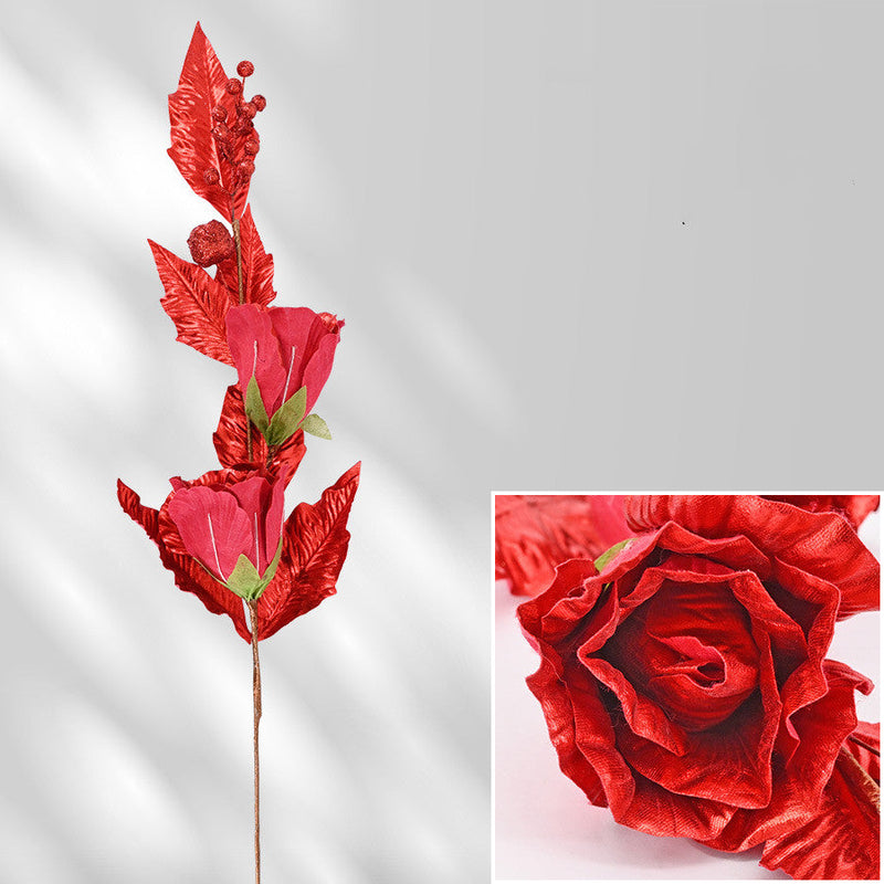 35 Inch Extra Long Glitter Rose Christmas Stem Ornaments Bulk Artificial Flowers