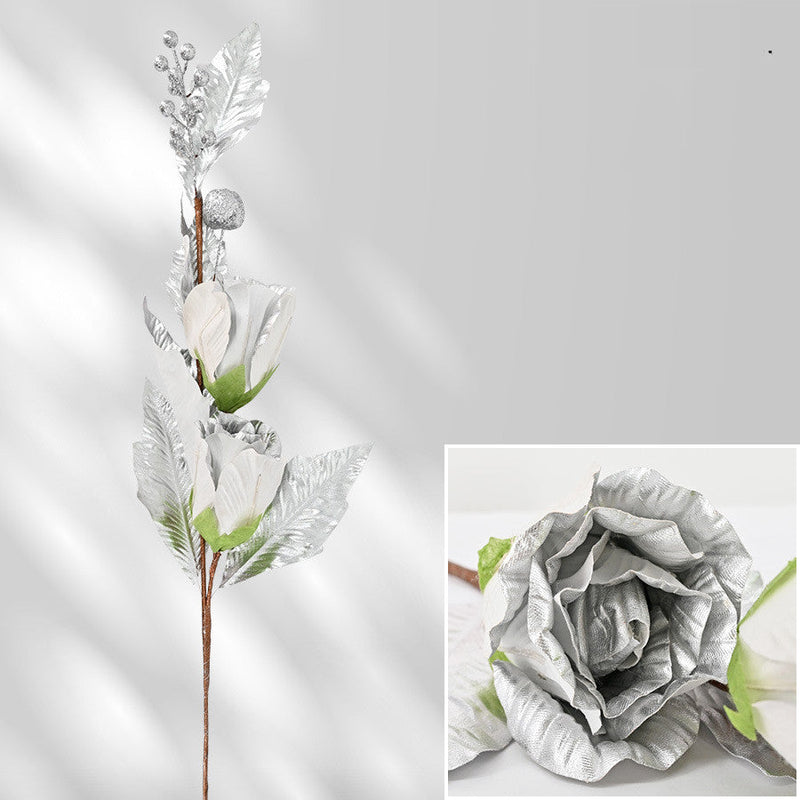 35 Inch Extra Long Glitter Rose Christmas Stem Ornaments Bulk Artificial Flowers
