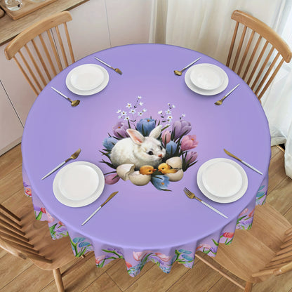 Bulk Spring Rabbit Tulip Printed Tablecloth Stain Resistant Waterproof Embossed Edge Technology Easter Purple Flower Decor Perfect for Events Parties Wholesale