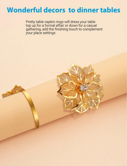 Premium 10 Pack Heavy Duty Metal Rose Napkin Rings Electroplated Wedding Banquet Decor Christmas Anniversary Table Settings