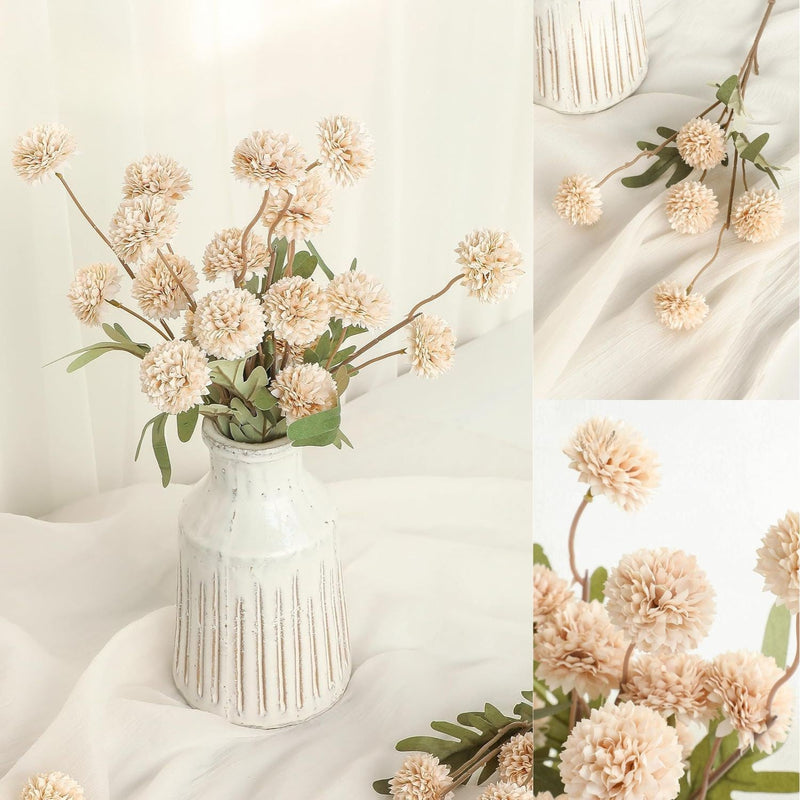 5 Pcs Artificial Silk Pompon Mums Flowers, Beige, 6 Inch Stems, Realistic Chrysanthemums for DIY Bouquets and Wedding Decor