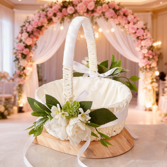 Wedding Flower Girl Basket & Spring Picnic Fruit Basket - Multi-Use Woven Basket for Ceremonies Outings & Home Decor