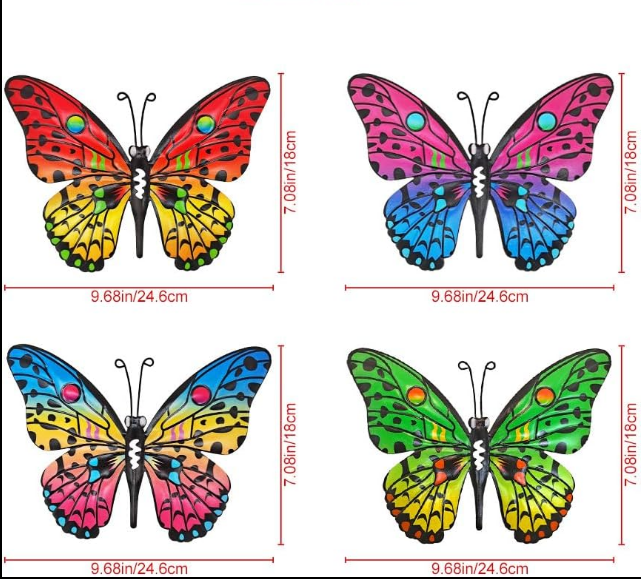 Bulk 4 Pcs Metal Butterfly Wall Decor 9.6" Outdoor Garden Patio Bedroom Art Living Room Balcony Perfect Gift for Family Friends Wholesale