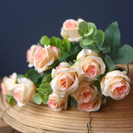 Wedding & Event Rose & Eucalyptus Silk Flower Bouquets, 11-Head Floral Arrangements, 11.8in Tall, Available for Bulk Orders