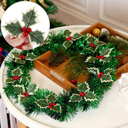 50 Pcs Artificial Christmas Holly Berries with Greenery Leaves Bulk Pack for Decoration