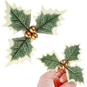 50 Pcs Artificial Christmas Holly Berries with Greenery Leaves Bulk Pack for Decoration