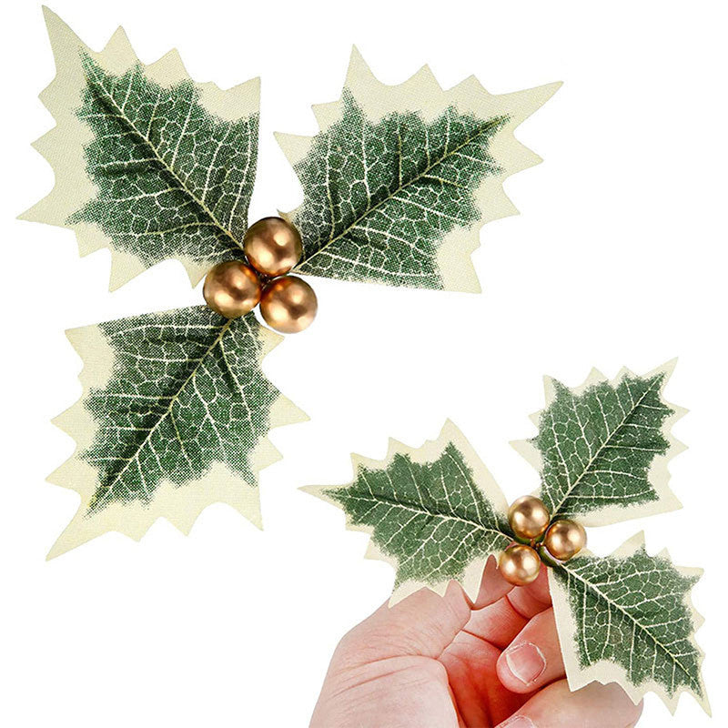 50 Pcs Artificial Christmas Holly Berries with Greenery Leaves Bulk Pack for Decoration