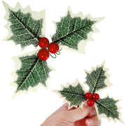 50 Pcs Artificial Christmas Holly Berries with Greenery Leaves Bulk Pack for Decoration