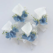 10 Pcs White and Blue Artificial Calla Lily Corsage and Boutonniere Set