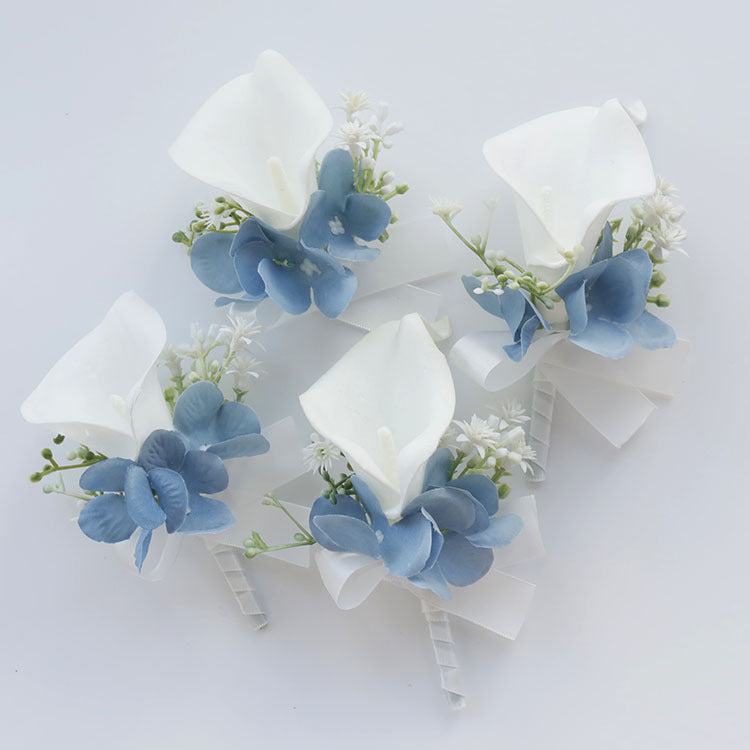 10 Pcs White and Blue Artificial Calla Lily Corsage and Boutonniere Set