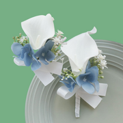 10 Pcs White and Blue Artificial Calla Lily Corsage and Boutonniere Set