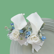 10 Pcs White and Blue Artificial Calla Lily Corsage and Boutonniere Set