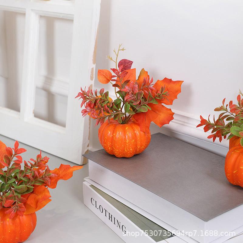 3 Pcs Artificial Pumpkin Flower Arrangements Autumn Potted Plants for Table Decor
