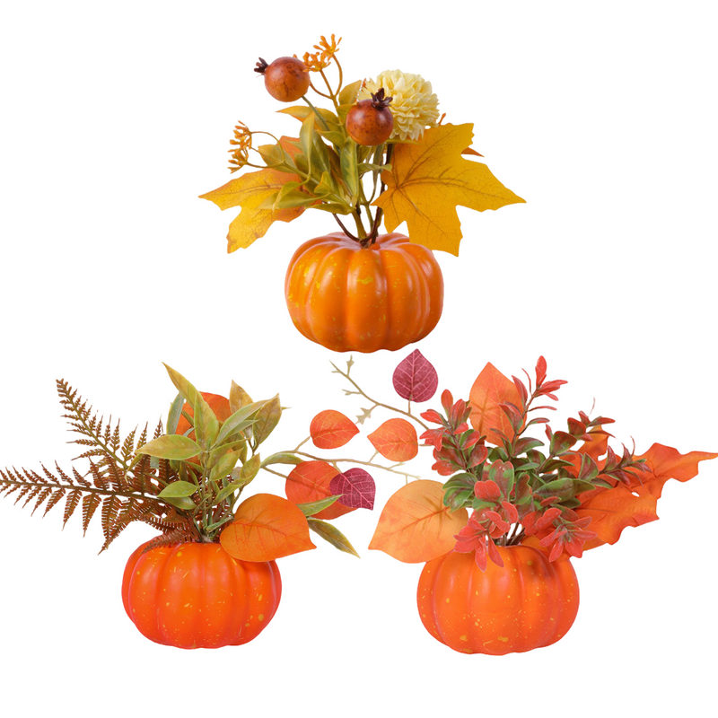 3 Pcs Artificial Pumpkin Flower Arrangements Autumn Potted Plants for Table Decor