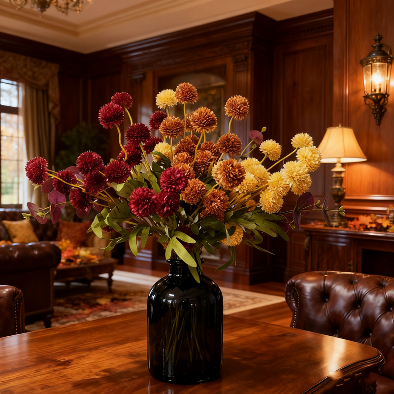 17 Branches Fall Artificial Silk Mums Bouquet, 17 Stems, Multi-Color, Silk Flowers for Table Centerpieces