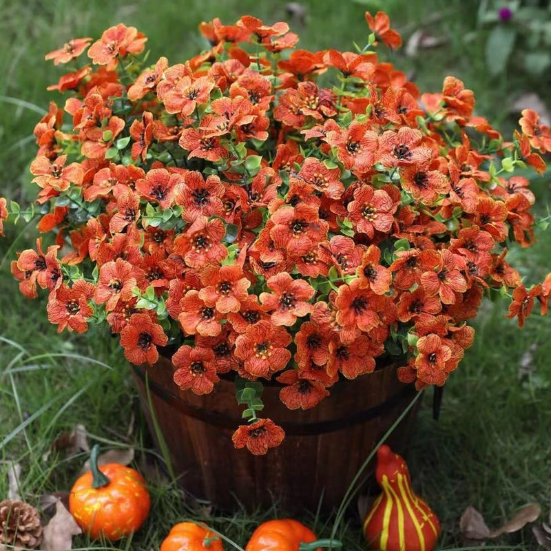 12 Bundles Artificial Flowers Plants UV Resistant Outdoor Planter Porch Patio Garden