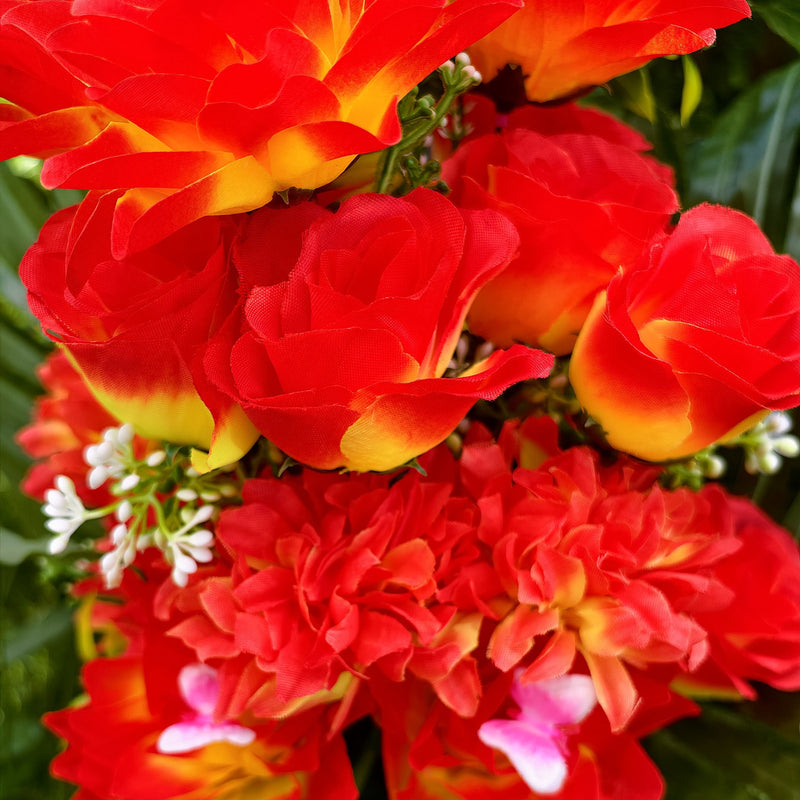 18 Inch 24 Stems Fall Artificial Sunset Flowers with Vase for Cemetery Grave Memorial Decor
