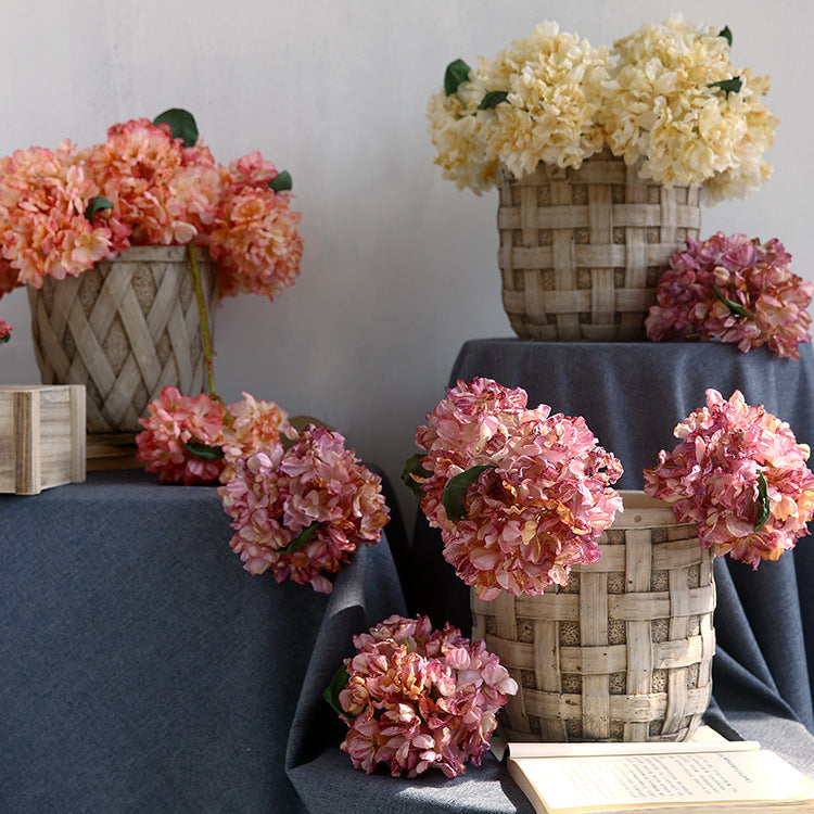 13 Inch Burnt Orange Silk Hydrangea Stems, 10 Pcs Artificial Dried Floral Arrangements