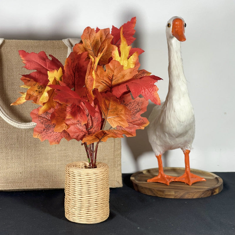 Artificial Silk Maple Fall Leaves Bush, 12 Inch, 10 Pcs, Autumn Decor