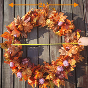 26 Inch Large Fall Pumpkin and Maple Leaf Wreath for Front Door, Artificial Autumn Decor, Bulk Quantity