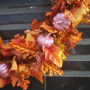26 Inch Large Fall Pumpkin and Maple Leaf Wreath for Front Door, Artificial Autumn Decor, Bulk Quantity