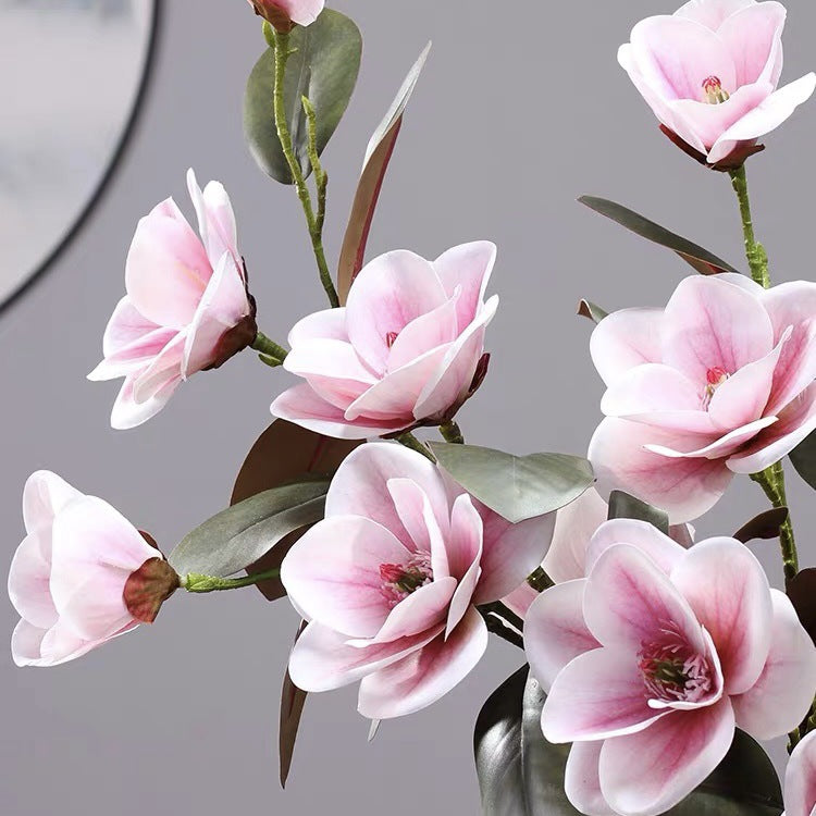 30 Inch Magnolia Stem Spray 6 Pcs Artificial Real Touch Silk Magnolia Flowers