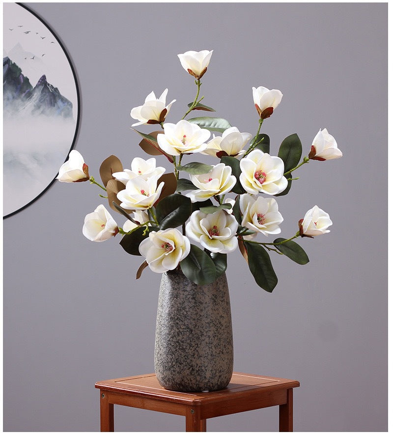 30 Inch Magnolia Stem Spray 6 Pcs Artificial Real Touch Silk Magnolia Flowers
