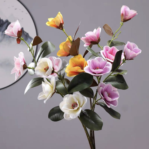 30 Inch Magnolia Stem Spray 6 Pcs Artificial Real Touch Silk Magnolia Flowers