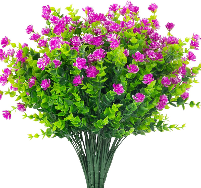 8 Bundles Artificial Flowers Plants UV Resistant Outdoor Durable Bulk Set