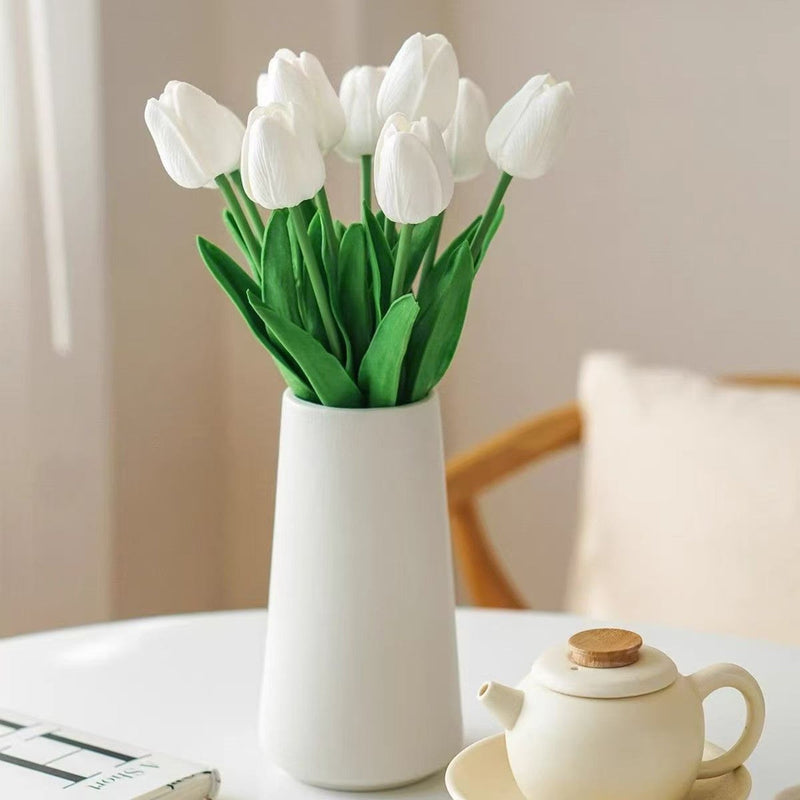 20 Pcs White Artificial Tulip Stems 12 Inch Silk Faux Flowers for Spring Easter Mother's Day Decor