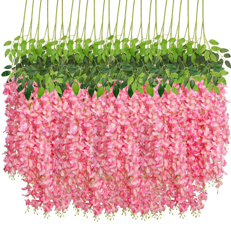 12 Inch Artificial Wisteria Hanging Flowers Garland, 12 Pcs, Purple, Silk, Wedding & Garden Wall Decor