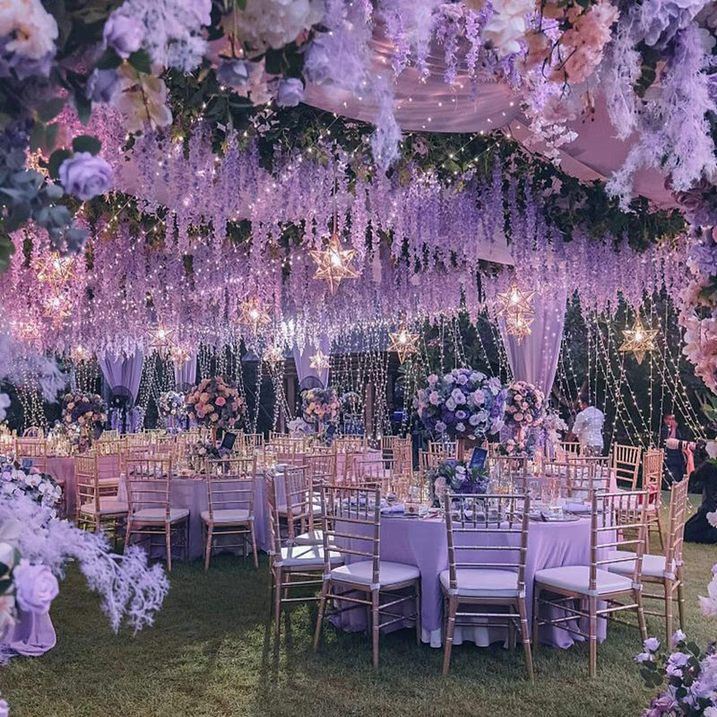 12 Inch Artificial Wisteria Hanging Flowers Garland, 12 Pcs, Purple, Silk, Wedding & Garden Wall Decor
