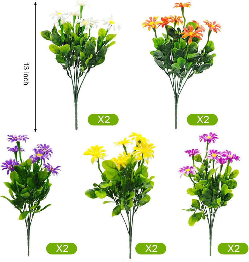 10 Bundles Artificial Faux Flowers for Outdoor Planters Bulk Pack