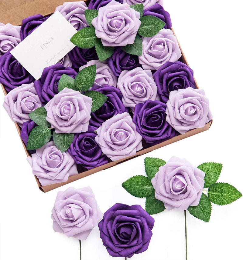 25 Pcs Foam Rose Stems Real Touch Artificial Flowers for Wedding DIY Bulk