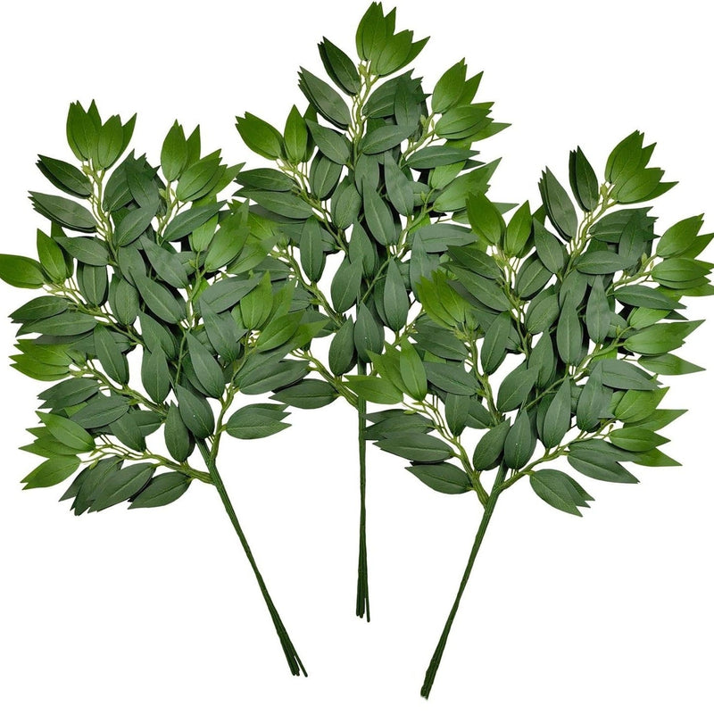 20 Pcs Artificial Italian Ruscus Greenery Stems, 12 Inch Hanging Greenery Spray, Green Silk Leaves